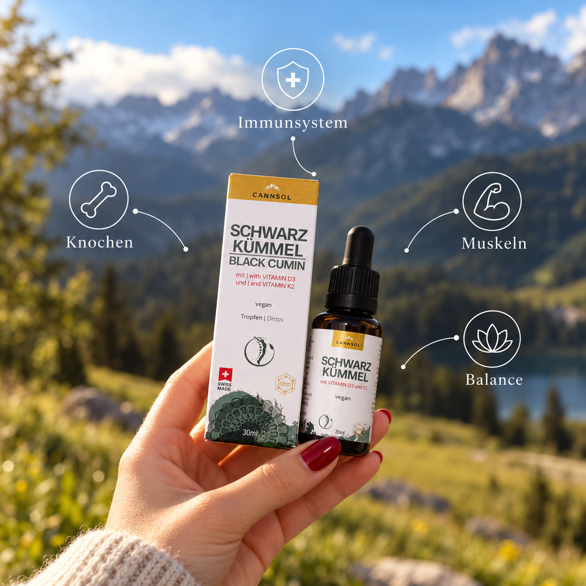 Schwarzkümmel mit Vitamin D3 + K2 – für starke Knochen und ein gesundes Immunsystem.